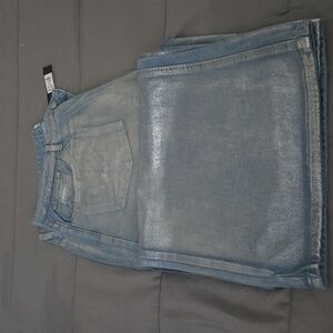 Silver painted denim wide leg jeans